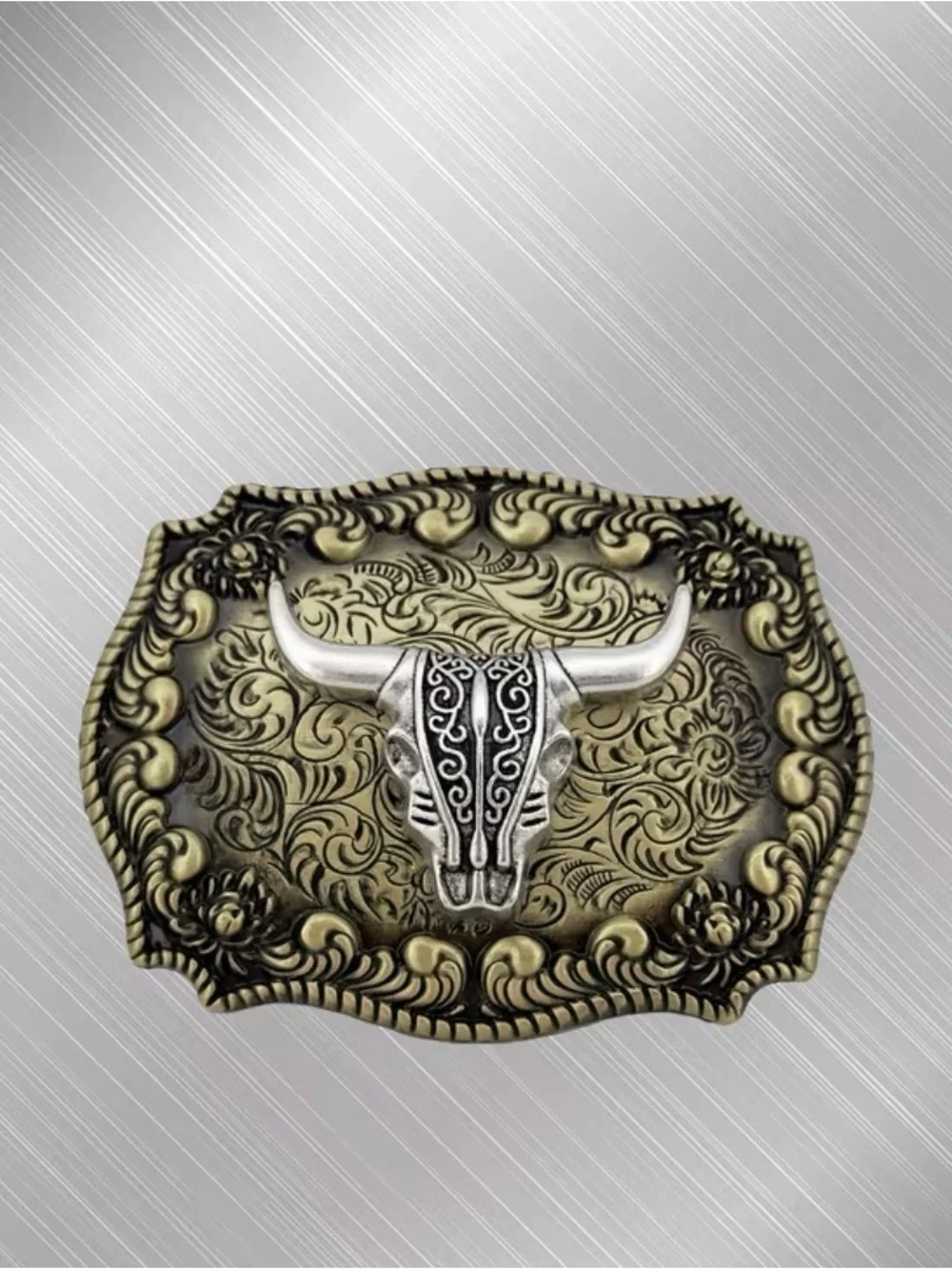 Western Belt Buckle Decorative Bull Head Belt Buckle - Antique Gold and Silver